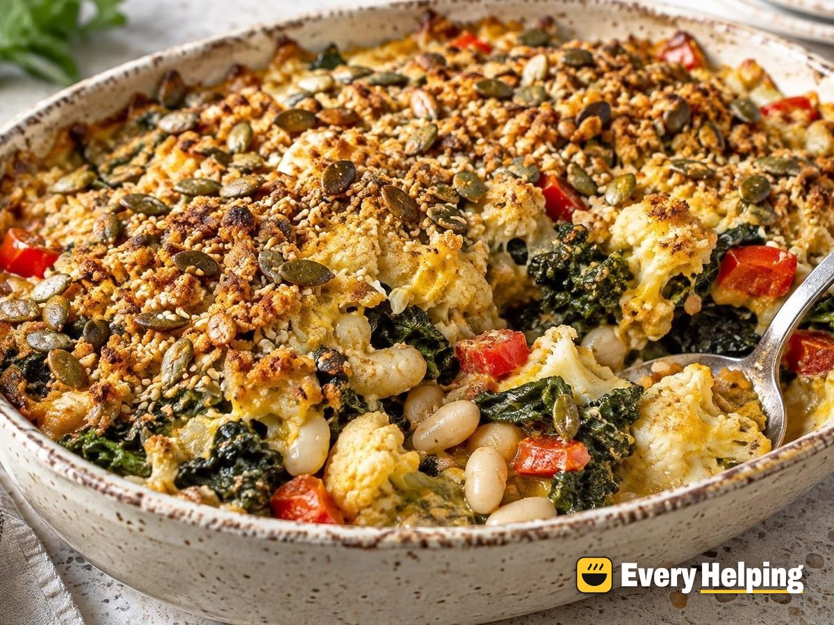 Cauliflower, Kale and White Bean Bake