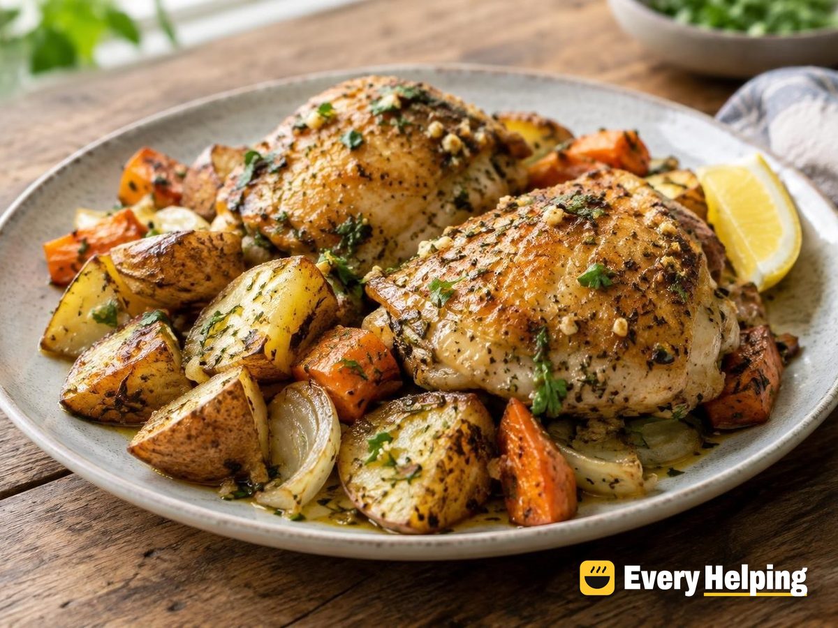 Garlic Herb Chicken Thighs with Crispy Potatoes