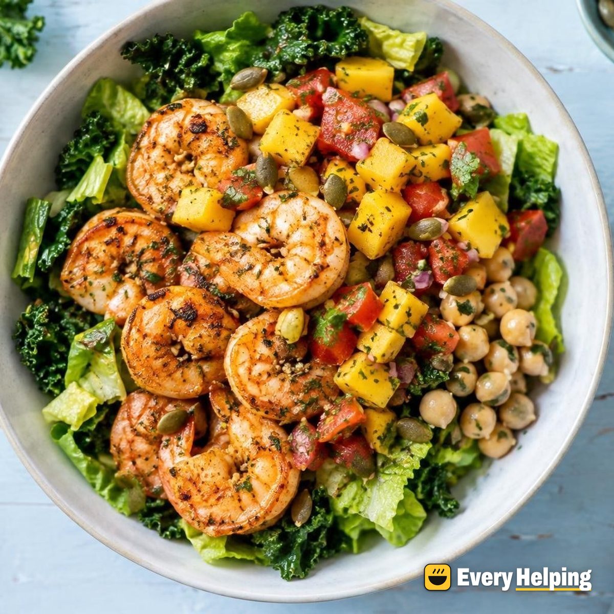 Garlic Shrimp Kale Bowls with Mango Salsa