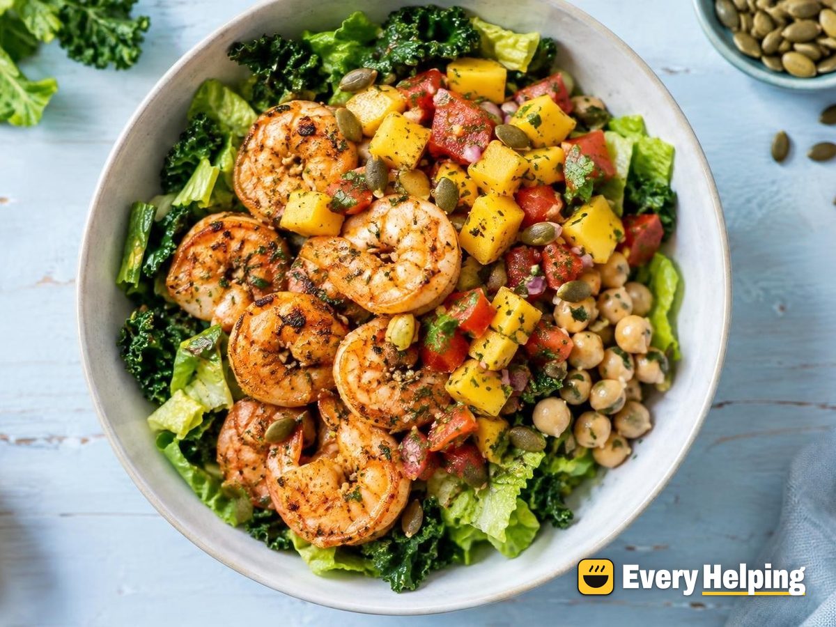 Garlic Shrimp Kale Bowls with Mango Salsa