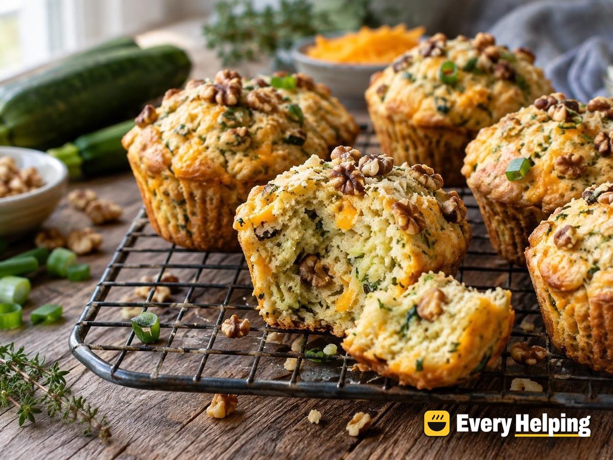 Savory Zucchini Cheddar Walnut Muffins