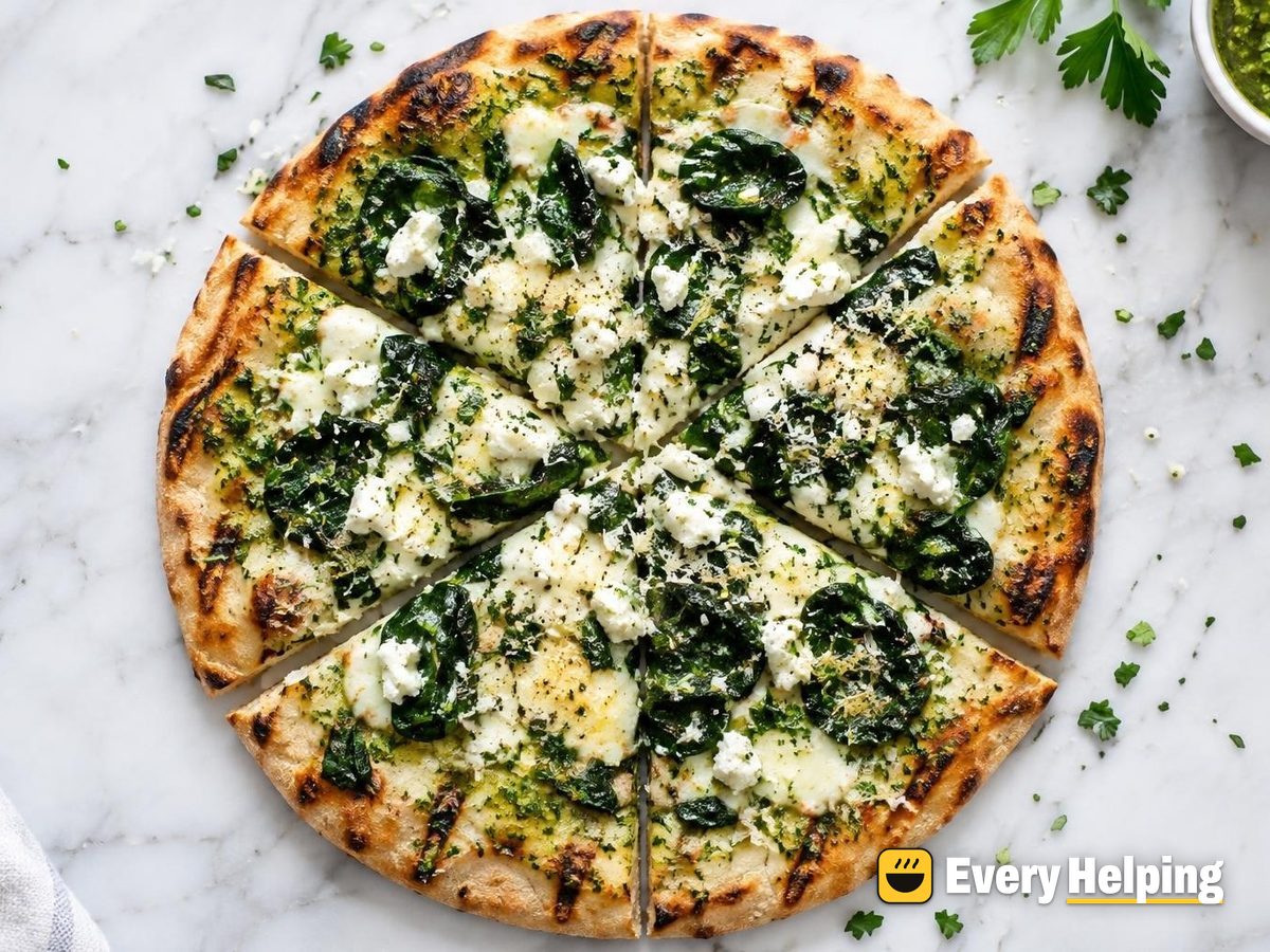 Grilled Feta Spinach Flatbreads with Parsley Sauce