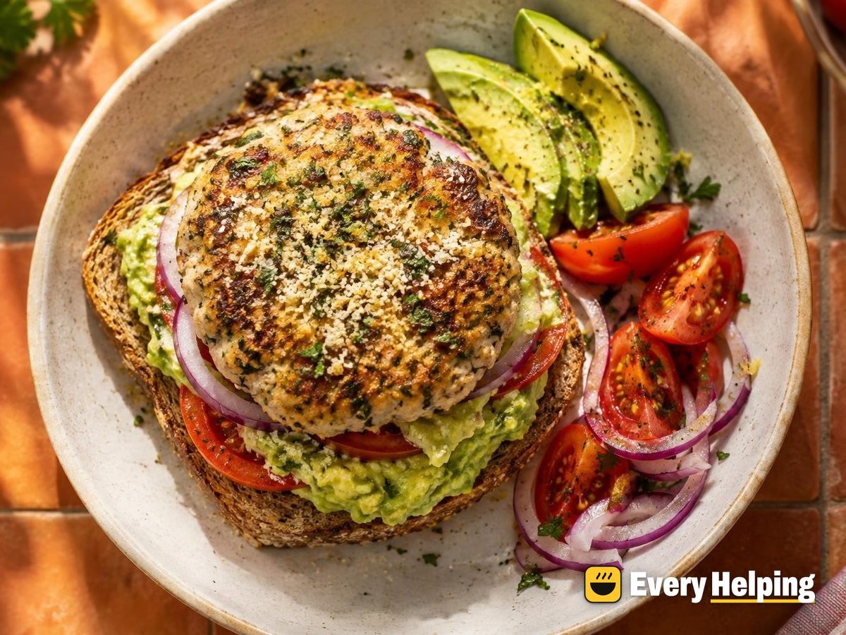 Skillet Parmesan-Herb Chicken Burgers with Avocado
