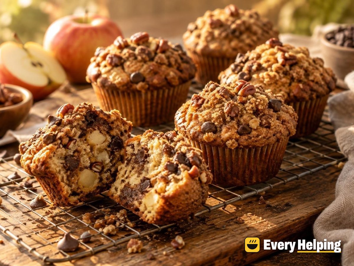 Spiced Apple Chocolate Chip Muffins with Pecan Streusel
