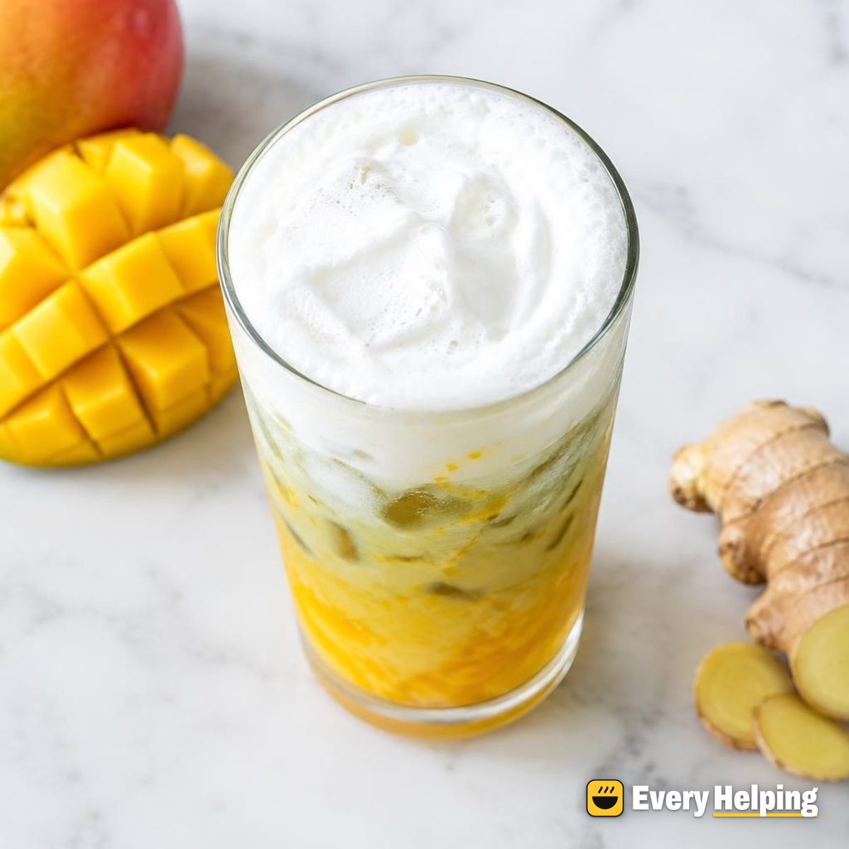Iced Ginger-Mango Green Tea Latte with Cold Foam