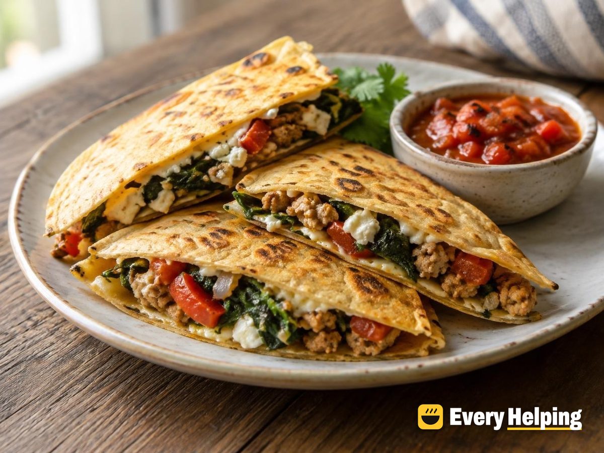 Turkey, Spinach and Green Chile Quesadillas