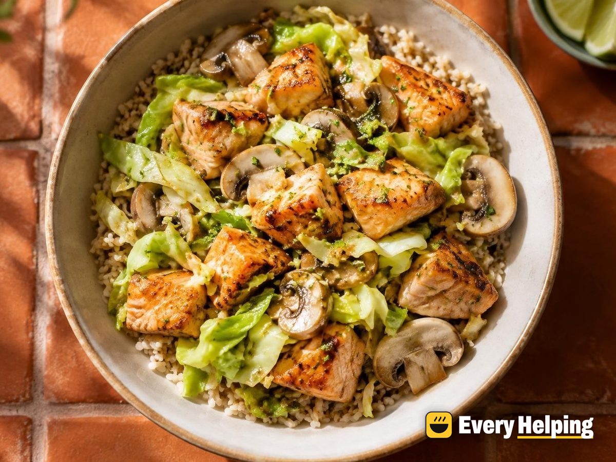 Lime Ginger Salmon with Cabbage and Mushrooms