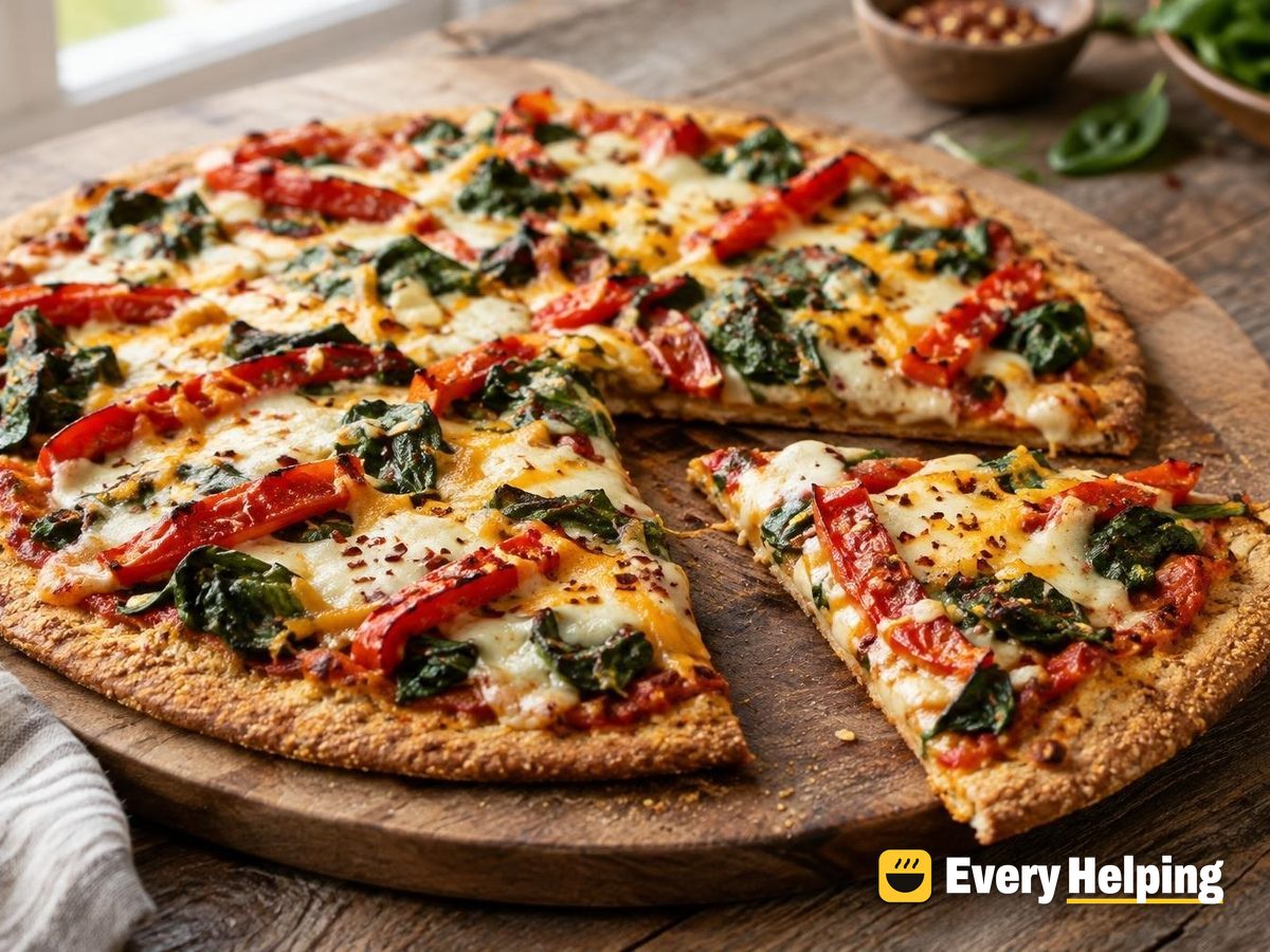 Roasted Red Pepper and Garlic Spinach Pizzas