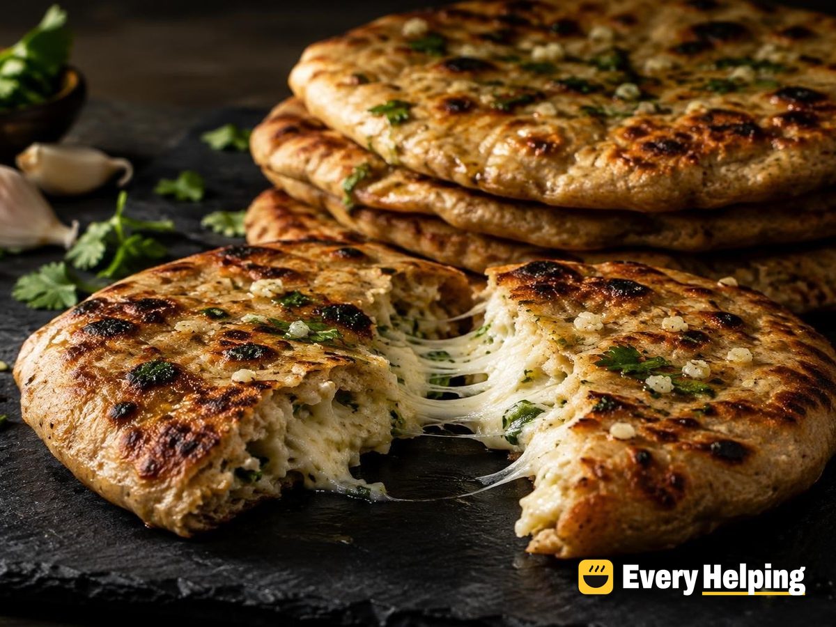 Cheese-Stuffed Whole Wheat Garlic Naan