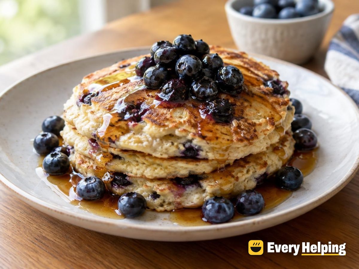 Cottage Cheese Oat Pancakes with Blueberries