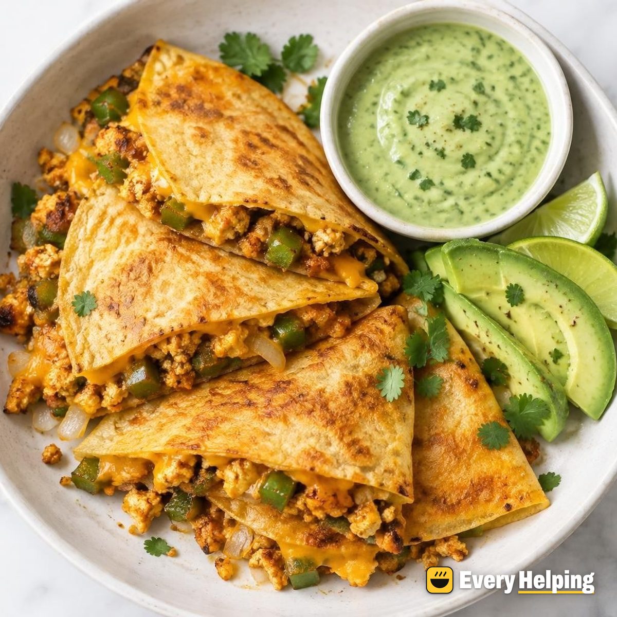 Chorizo-Spiced Tofu Scramble Breakfast Quesadillas