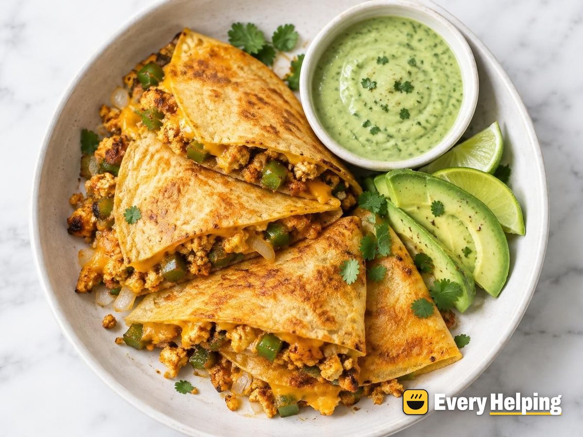 Chorizo-Spiced Tofu Scramble Breakfast Quesadillas