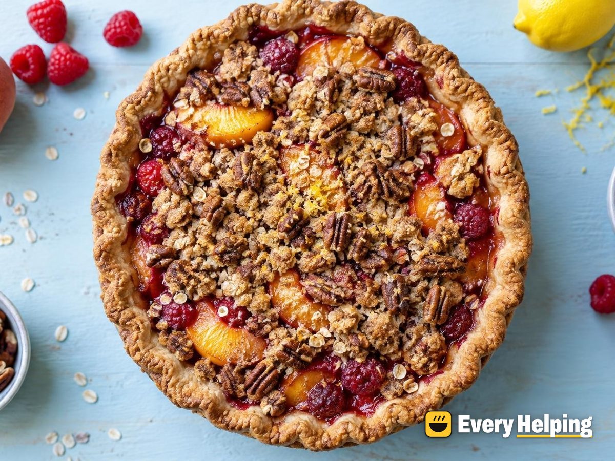Raspberry Peach Pecan Crumble Pies
