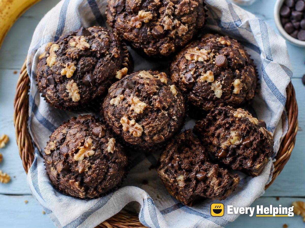 Double Chocolate Banana Walnut Muffins