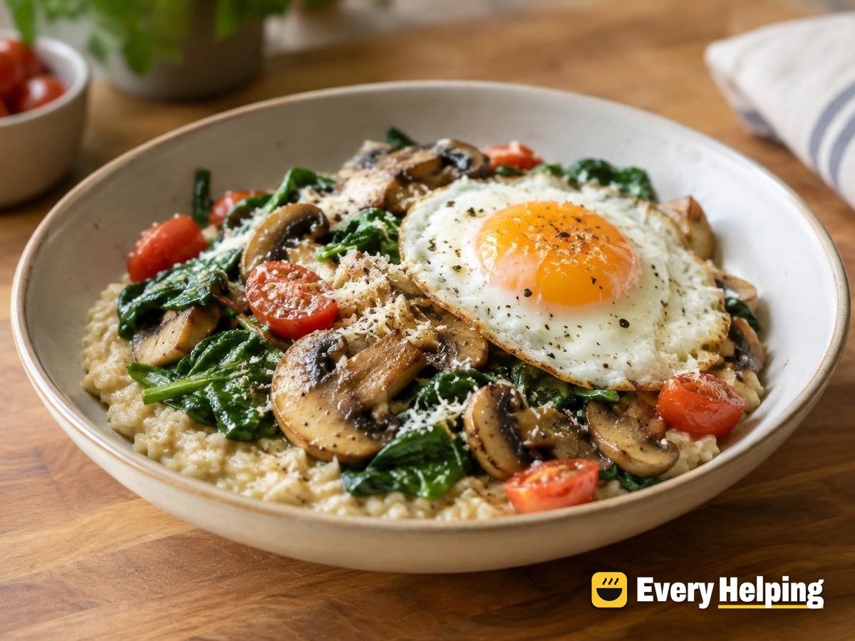 Savory Oat Bowls with Spinach, Mushrooms and Egg