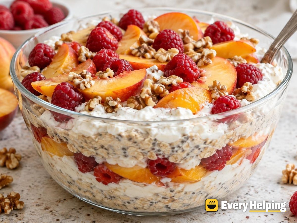 Peach Melba Overnight Oat Cottage Cheese Parfait