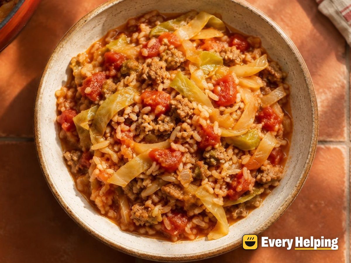 Turkey, Cabbage and Rice Tomato Casserole
