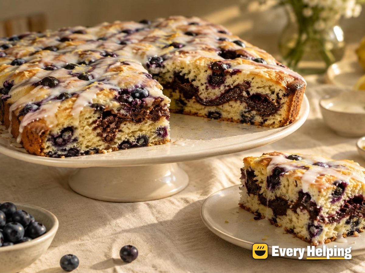 Blueberry Sheet Cake with Cocoa Ribbon