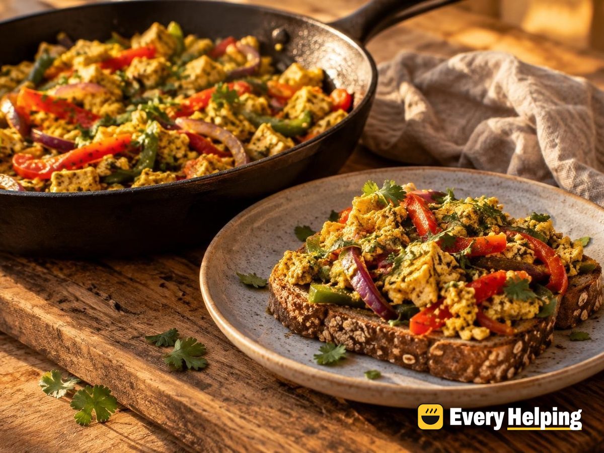Curry Tofu Scramble with Peppers and Toast