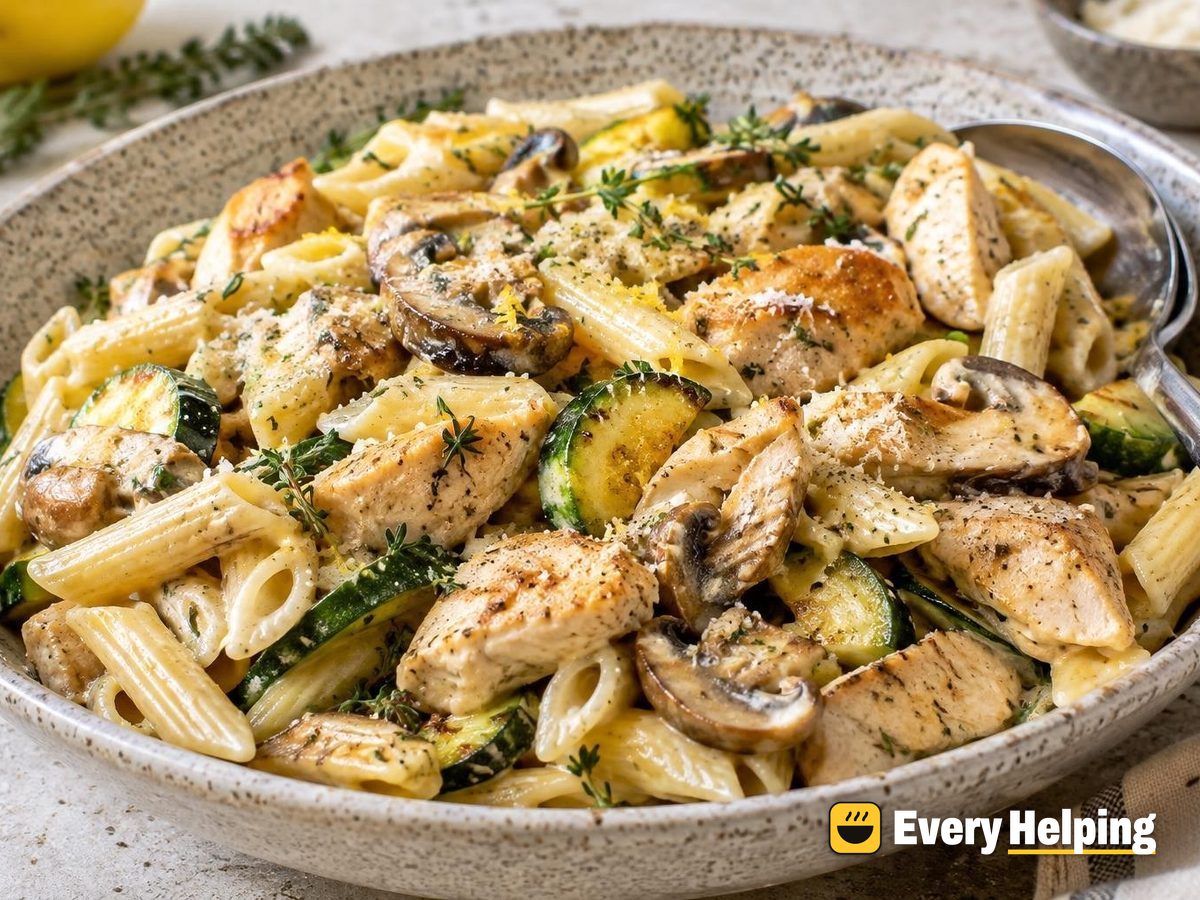 Creamy Mushroom Penne with Chicken and Zucchini