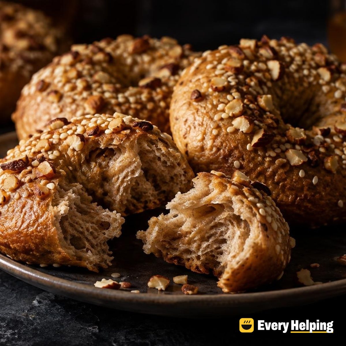 Almond Butter Sesame Whole Wheat Bagels