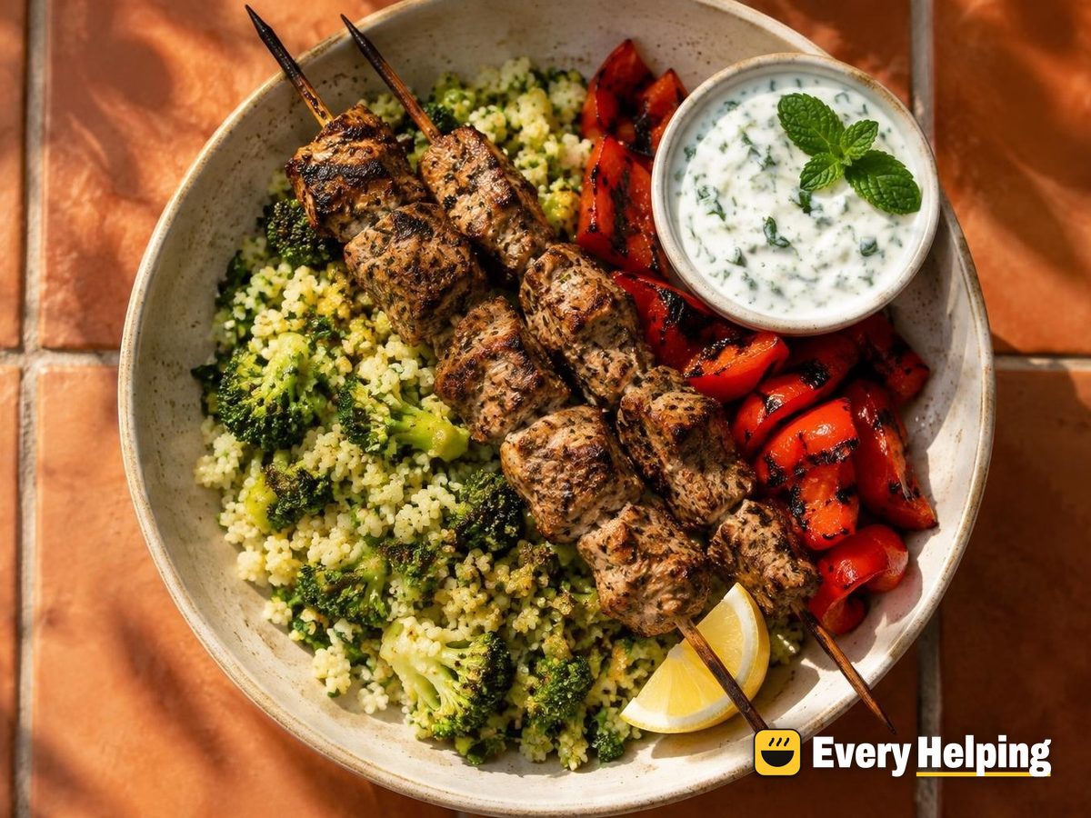 Cumin-Coriander Pork Skewers with Bulgur