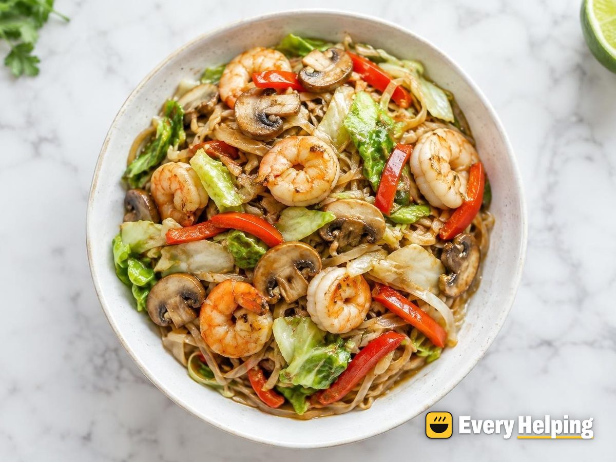 Ginger Garlic Shrimp Cabbage Noodle Stir-Fry