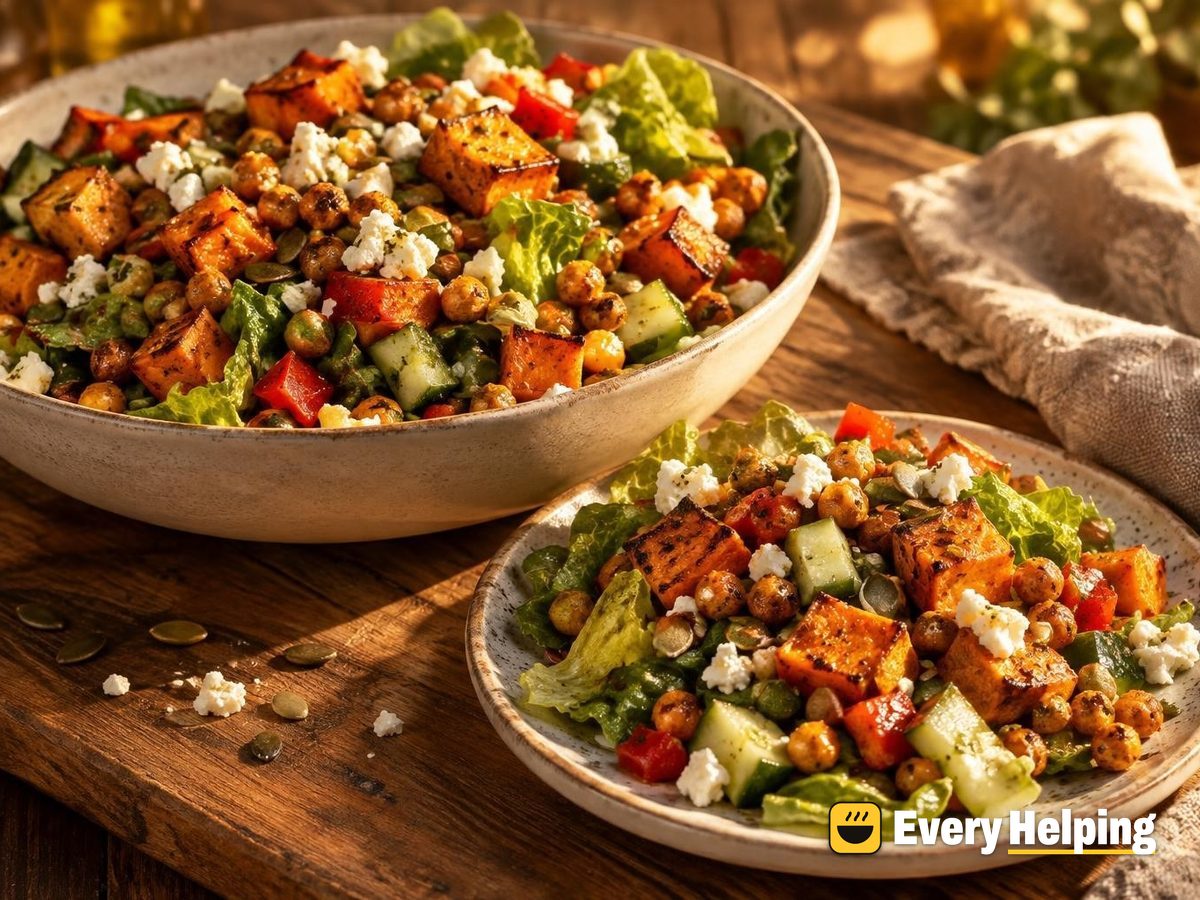 Roasted Sweet Potato and Chickpea Romaine Salad