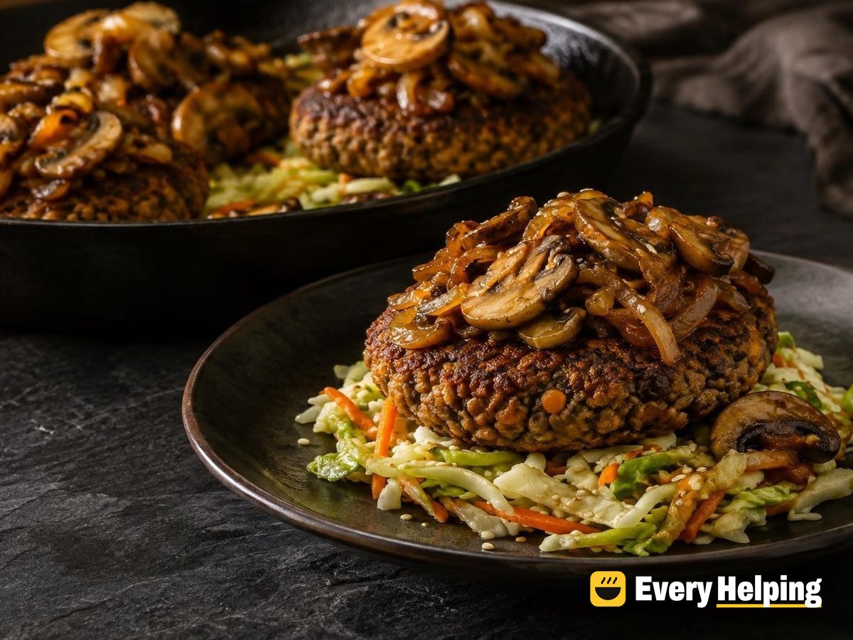 Lentil-Walnut Burgers with Miso Mushrooms