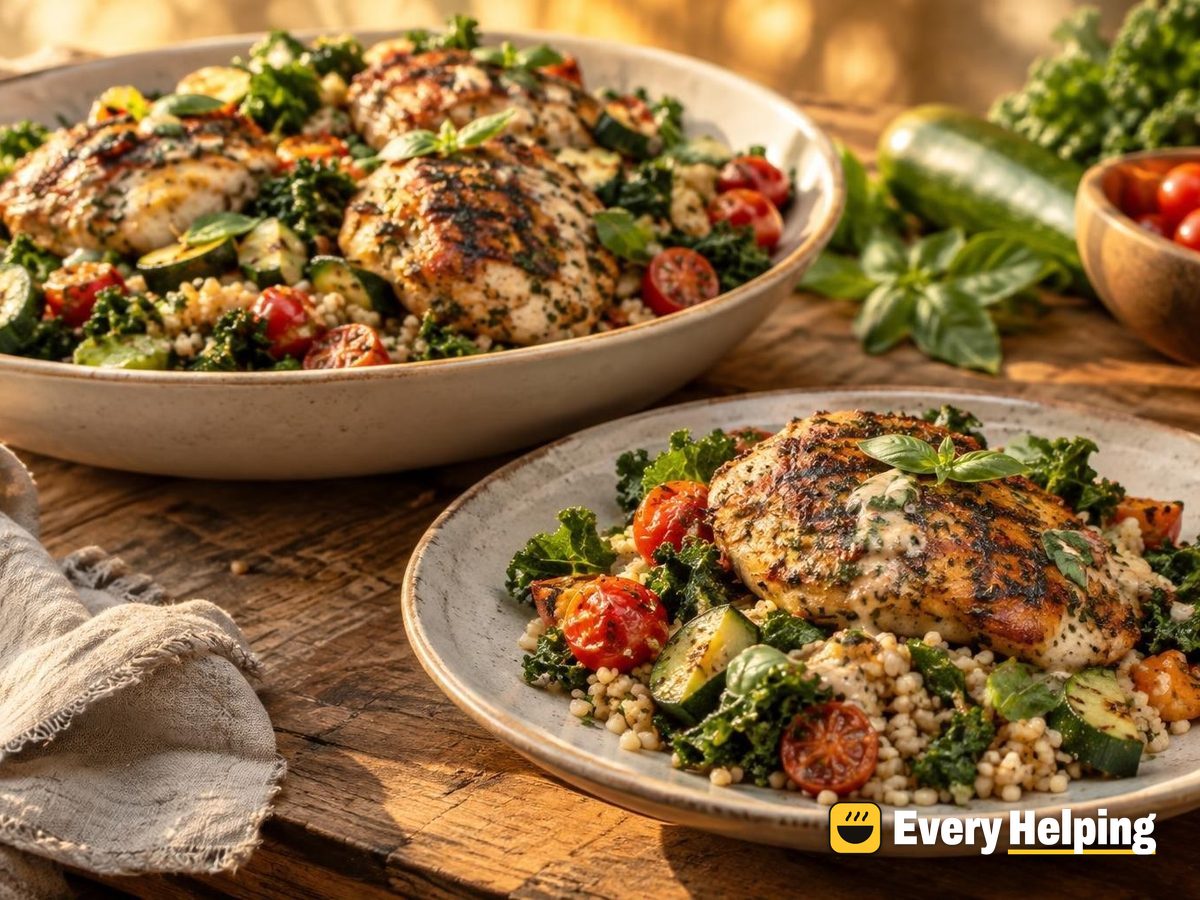 Grilled Chicken Farro-Style Bulgur Salad with Tahini