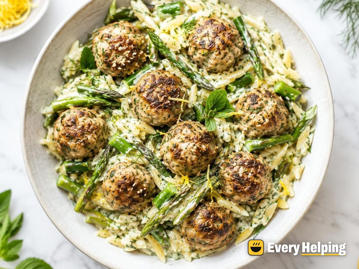 Air-Fryer Za'atar Chicken Meatballs with Lemon-Dill Orzo-Style Pasta