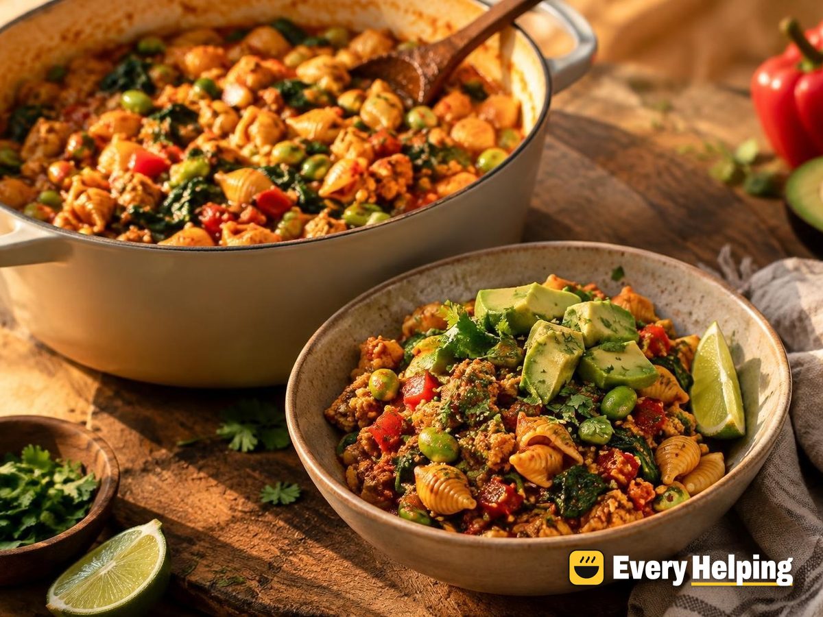 One-Pot Tofu Chorizo Shells with Charred Pepper