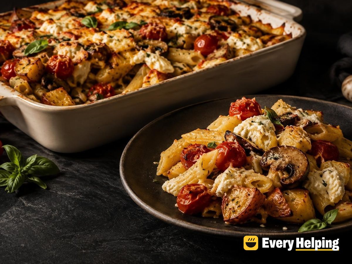 Oven-Roasted Potato and Cherry Tomato Pasta Bake