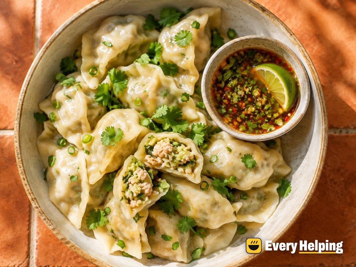 Ginger Chicken Cabbage Boiled Dumplings, Chili-Lime Dip
