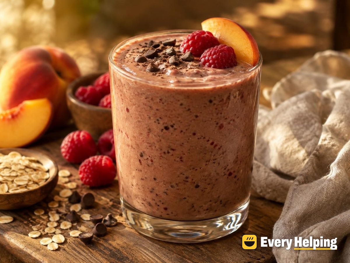 Chocolate Peach Raspberry Oat Smoothie