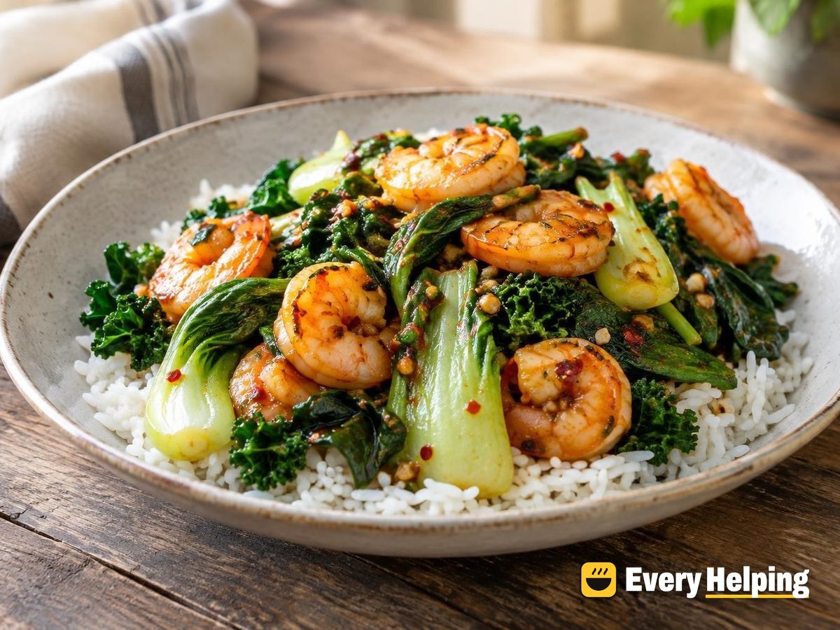 Chili Garlic Shrimp with Bok Choy and Greens