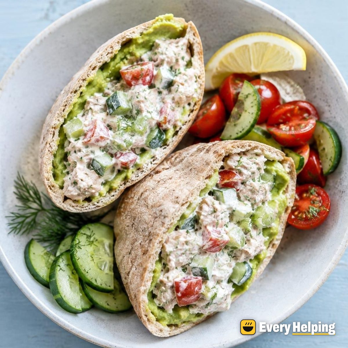 Lemon-Dill Tuna Salad Pitas with Avocado