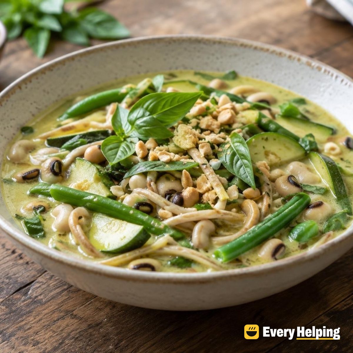 Thai Green Curry Black-Eyed Pea Noodle Soup