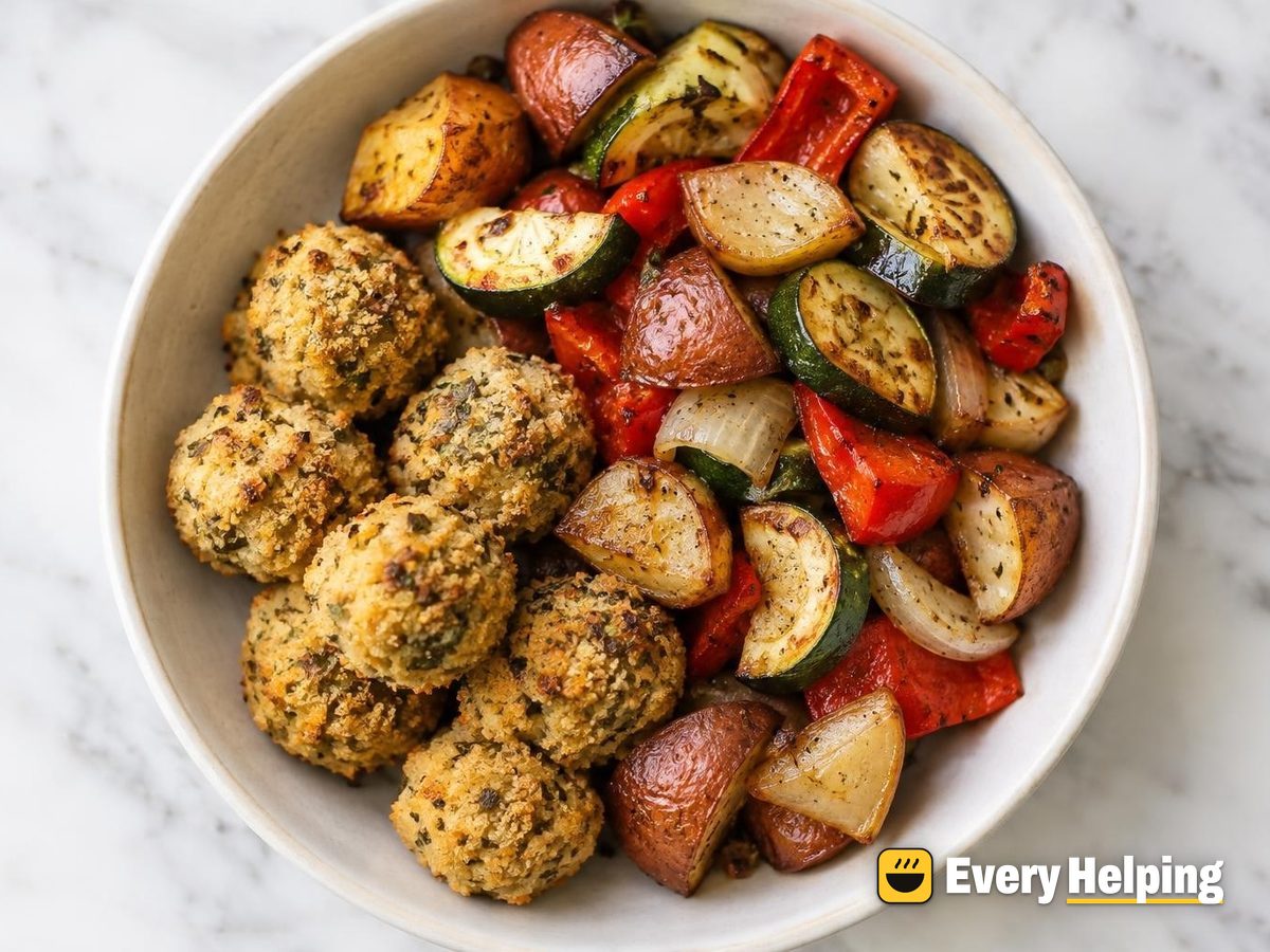 Italian Herb Tofu Balls with Roasted Vegetables
