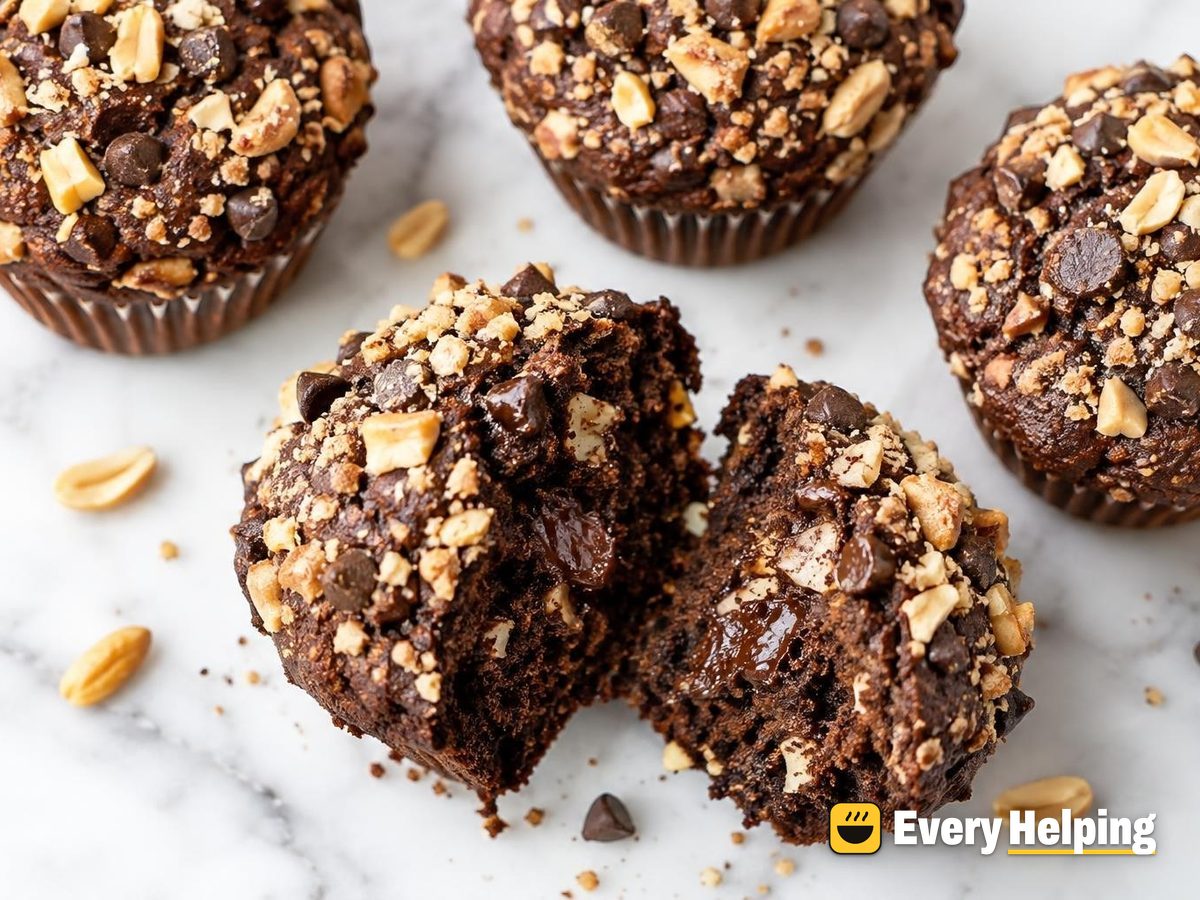 Salted Peanut Crunch Chocolate Muffins