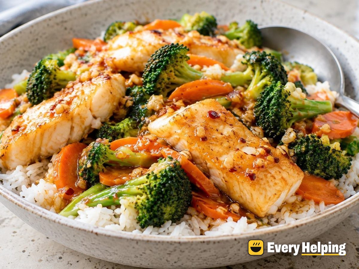 Chili Garlic Cod with Broccoli and Carrots