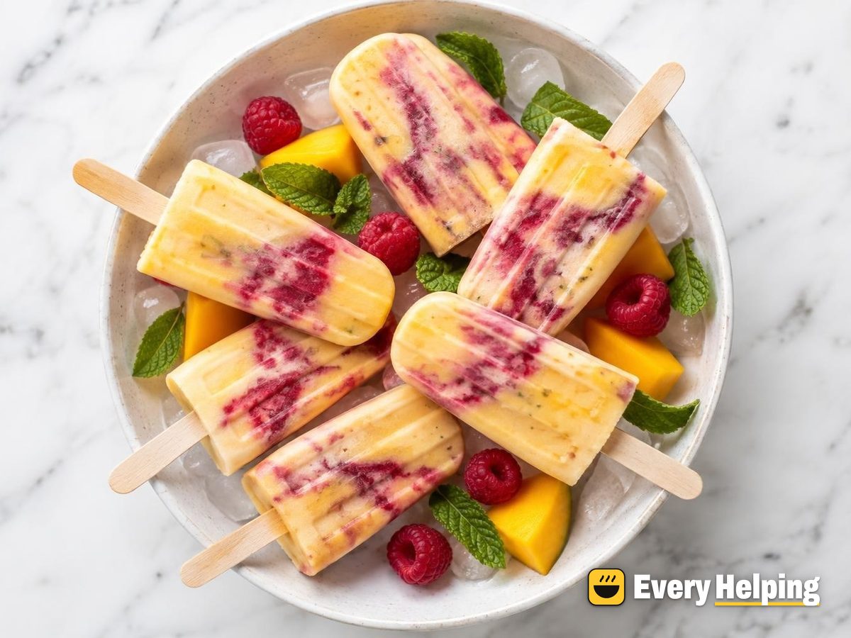 Mango Raspberry Swirl Kefir Pops with Mint