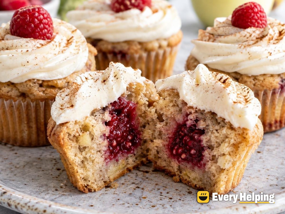 Raspberry-Filled Apple Cupcakes with Cream Cheese Frosting