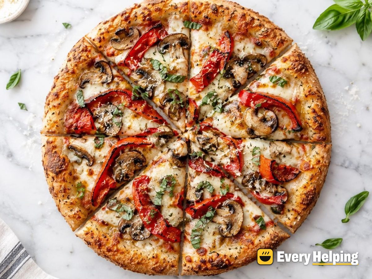 Roasted Red Pepper Mushroom Pan Pizzas with Basil