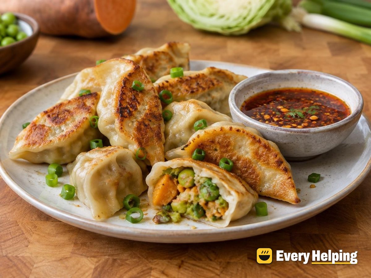 Edamame, Sweet Potato and Cabbage Potstickers