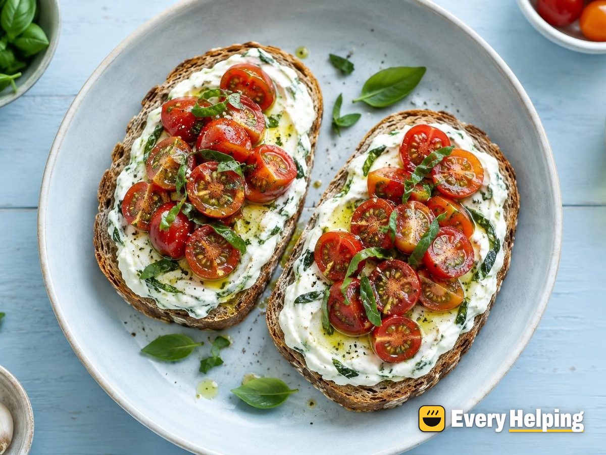 Basil-Garlic Labneh Toasts with Tomatoes