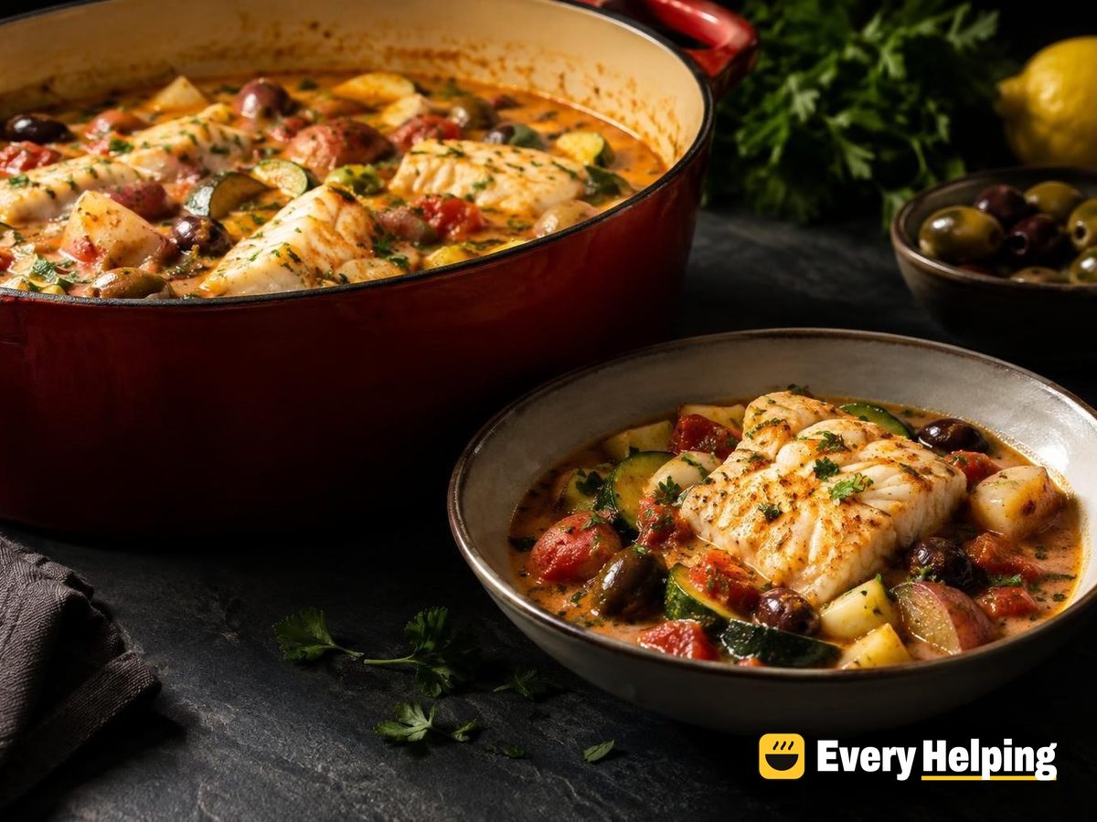 Coconut Tomato Cod Stew with Olives