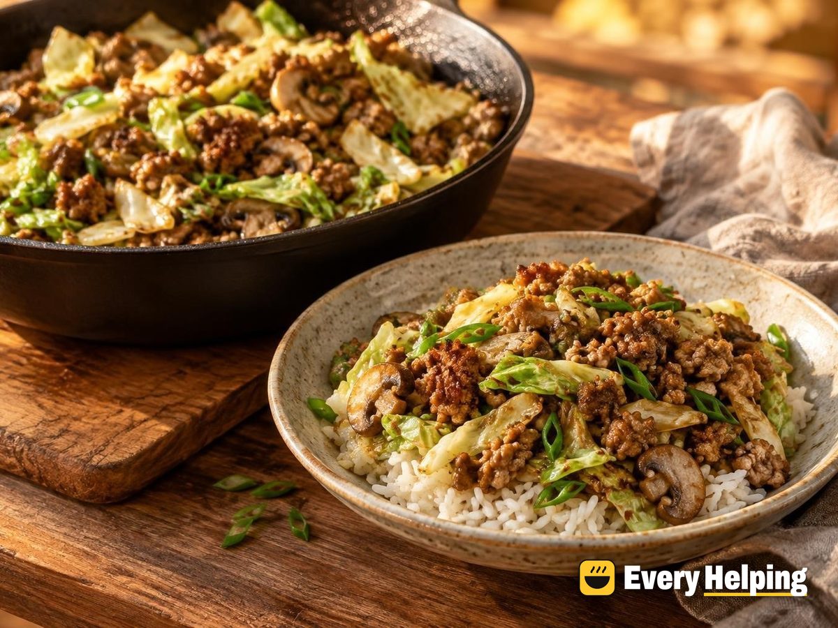 Crispy Ginger Pork with Cabbage and Mushrooms