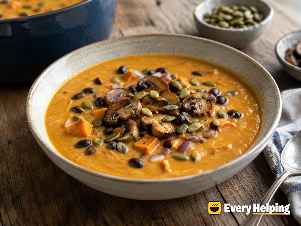 Curried Mushroom Sweet Potato Coconut Soup