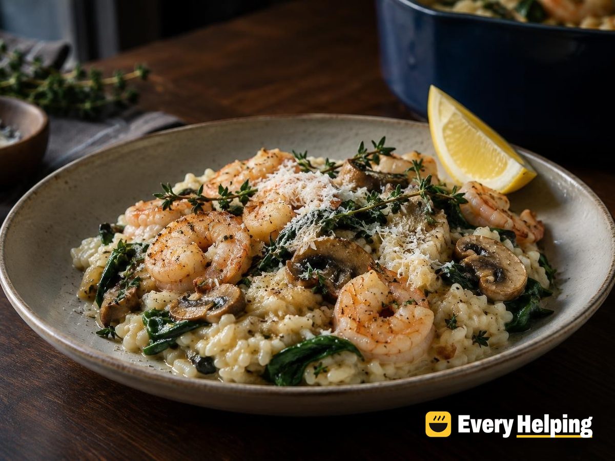 Creamy Shrimp Risotto with Mushrooms and Thyme